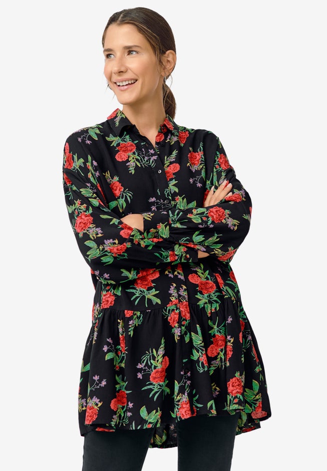 Button Front Peplum Tunic image number null