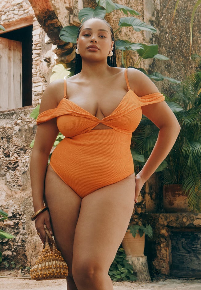 Off The Shoulder One Piece Swimsuit image number null