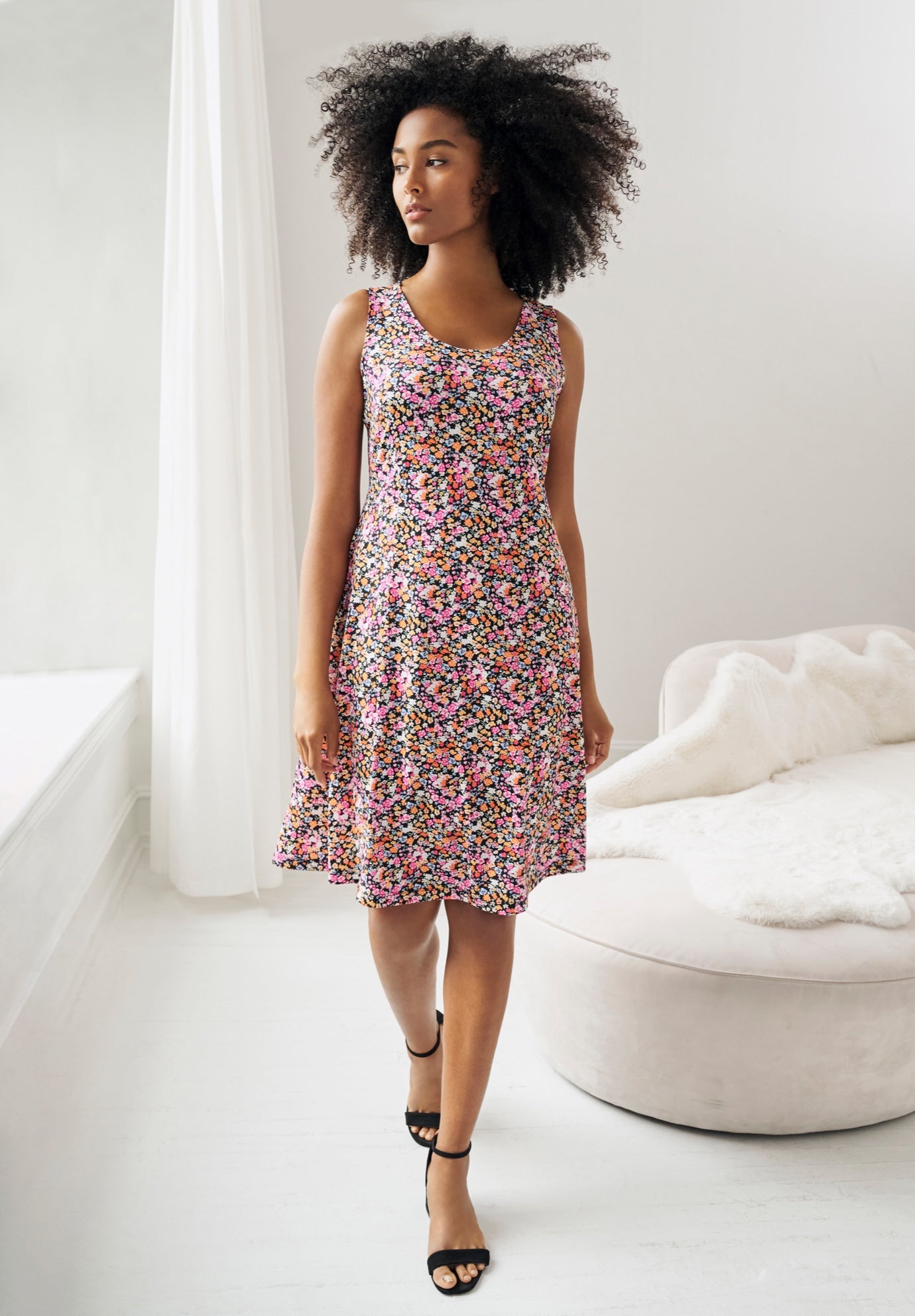 Stretch Jersey Knit Sleeveless Scoop Neck Fit and Flare Dress image number 1