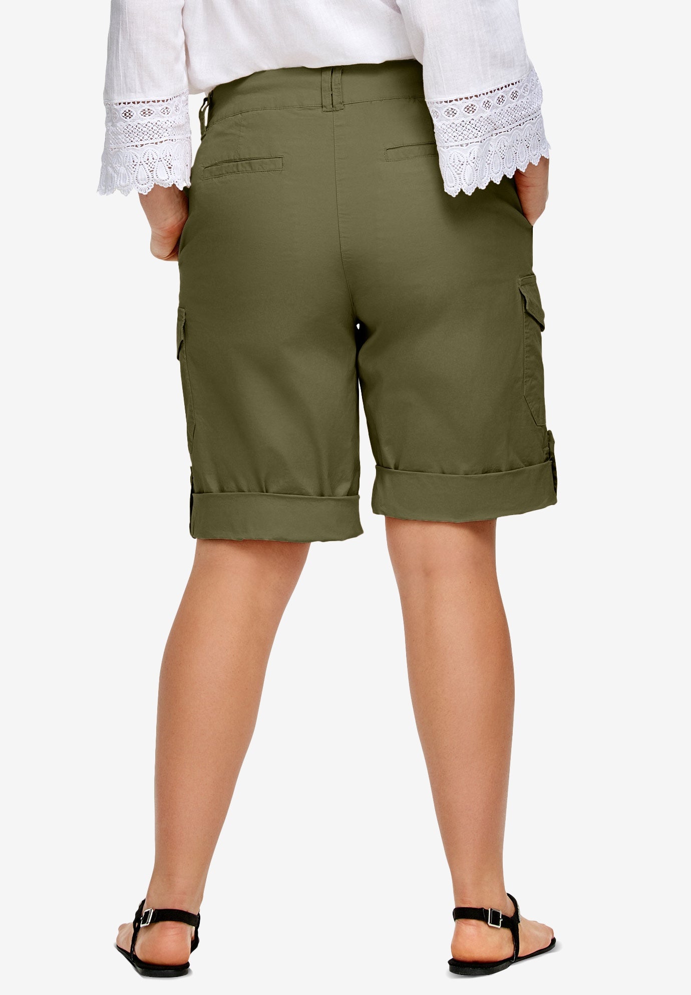 2 in 1 Mid-Rise Stretch Cotton Convertible Cargo Bermuda To Shorts image number 1