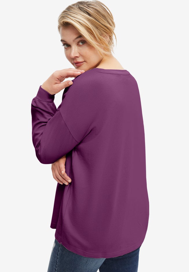 French Terry Blouson Sleeve Sweatshirt Tunic image number 1