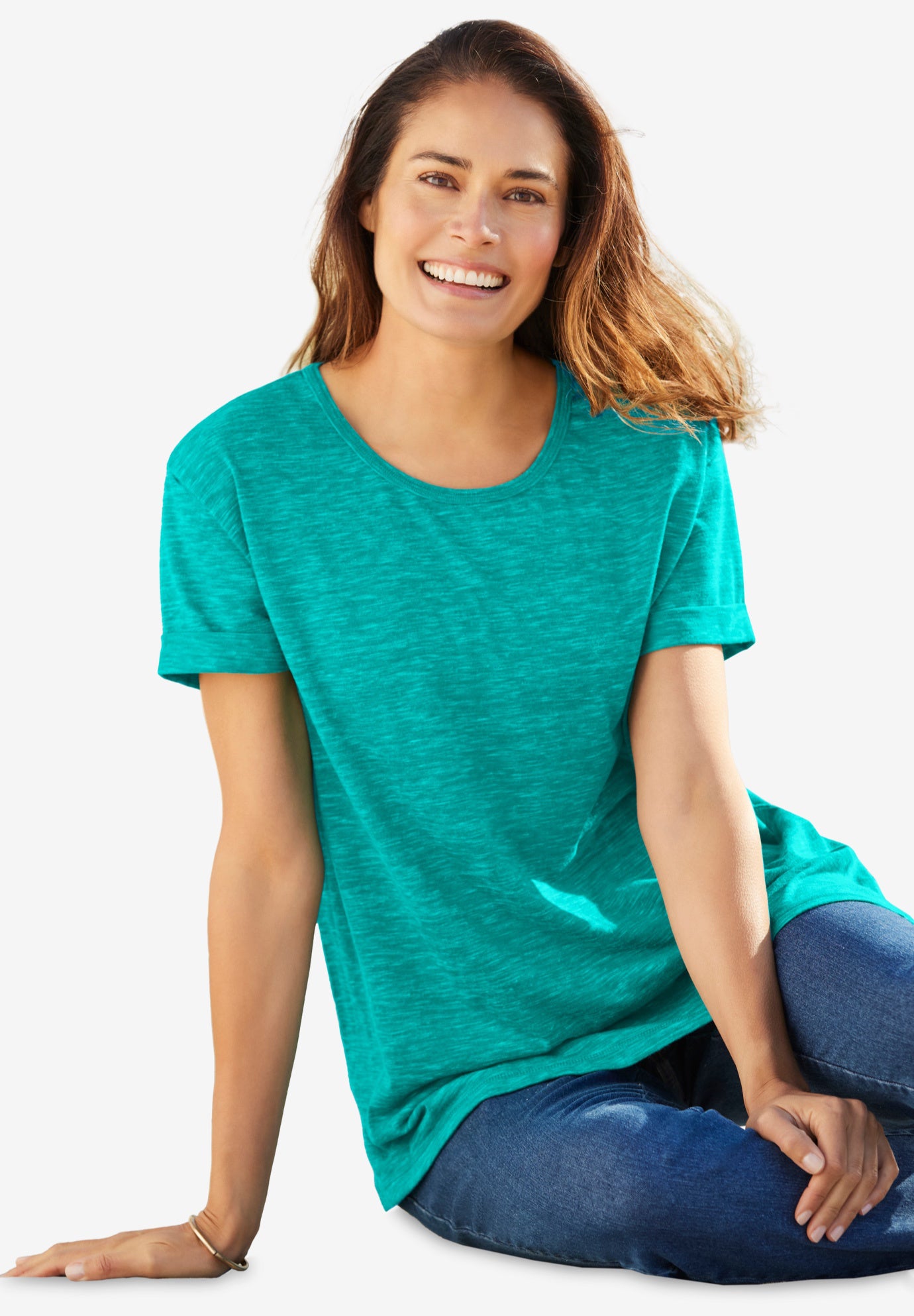 Marled Cuffed-Sleeve Tee image number 7