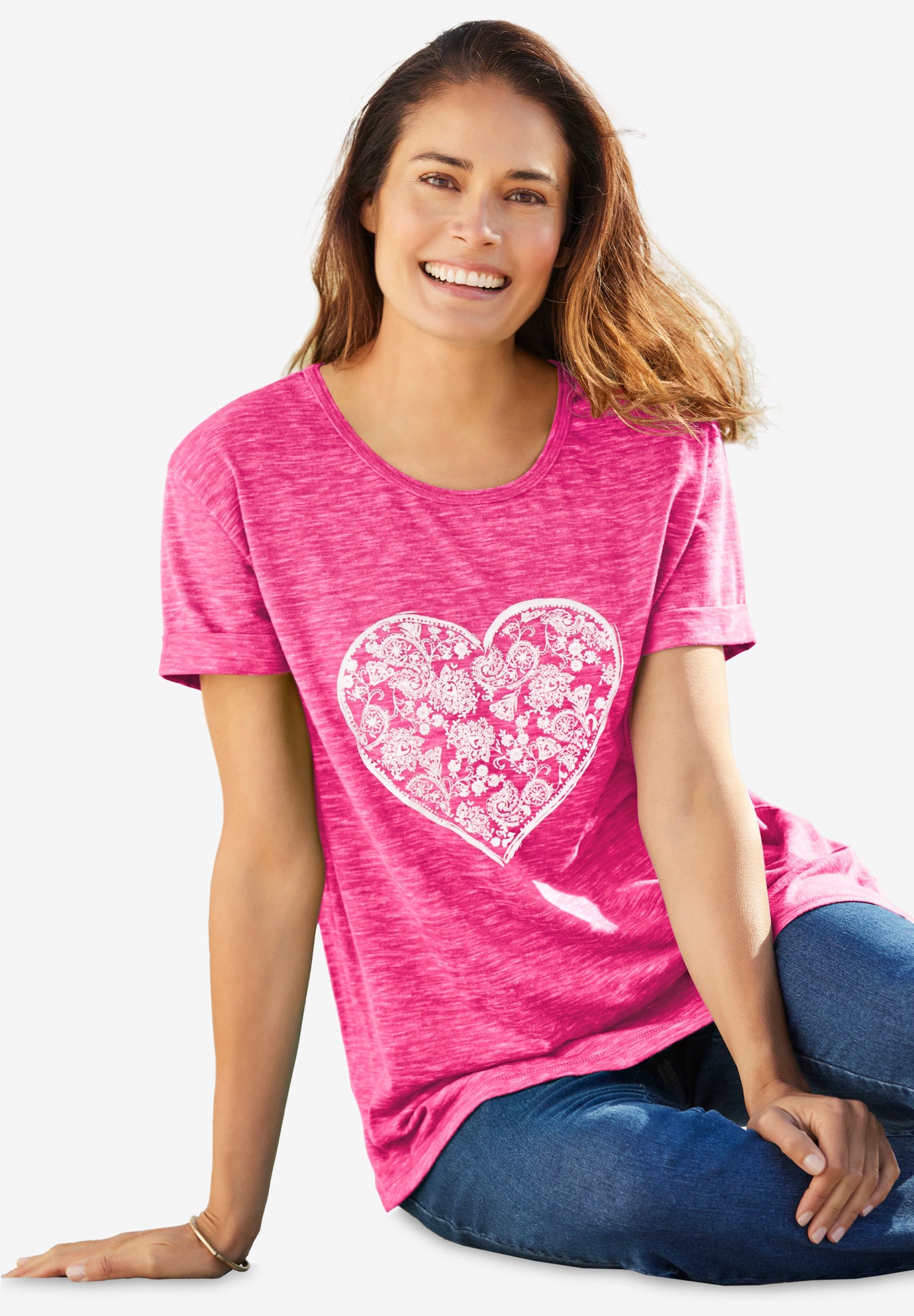 Marled Cuffed-Sleeve Tee image number 0