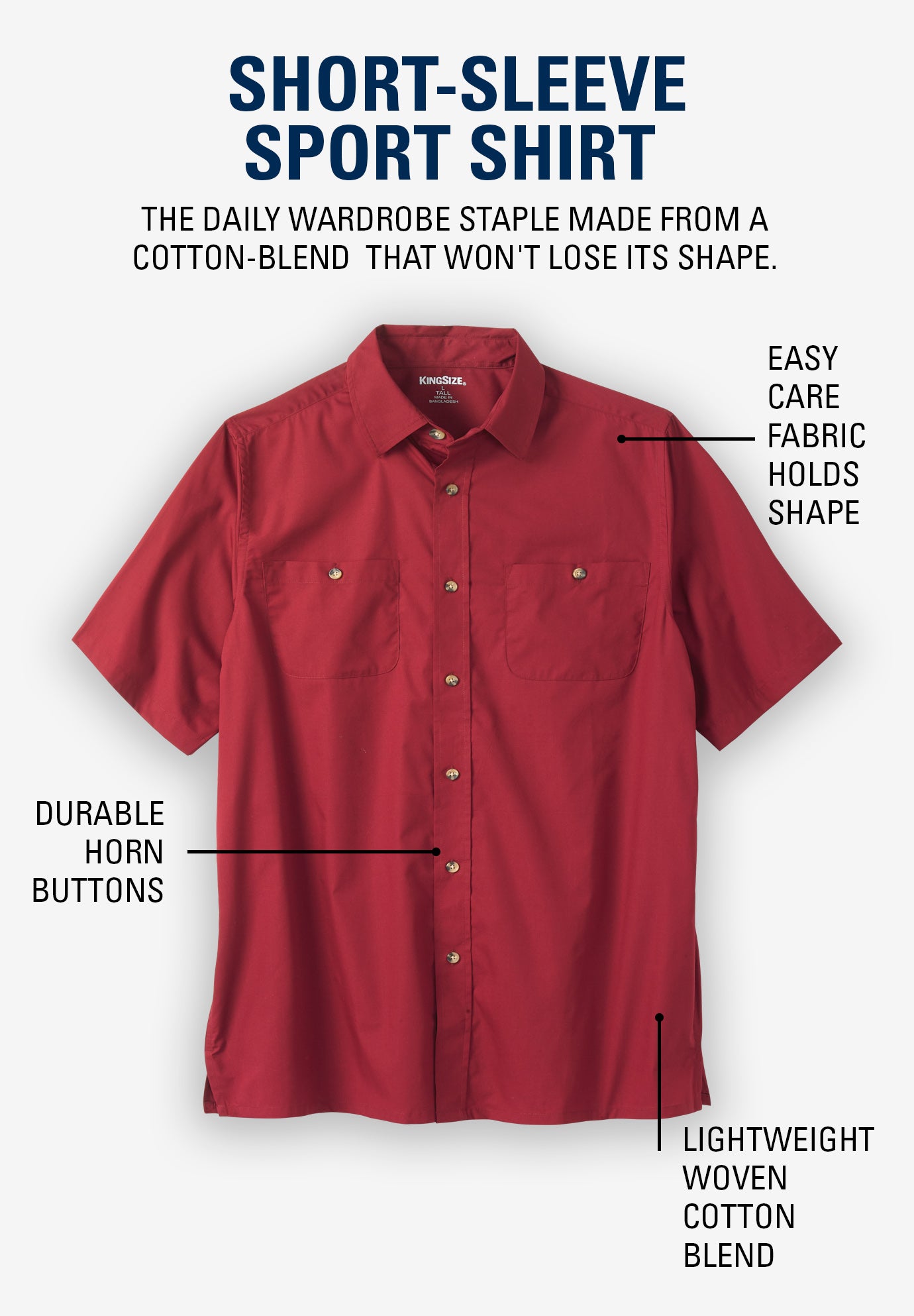 Solid Wrinkle-Resistant Short Sleeve Button Down image number 3