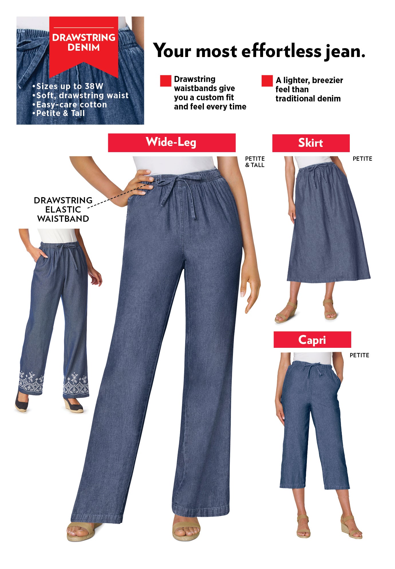 Drawstring Denim Capri image number 1