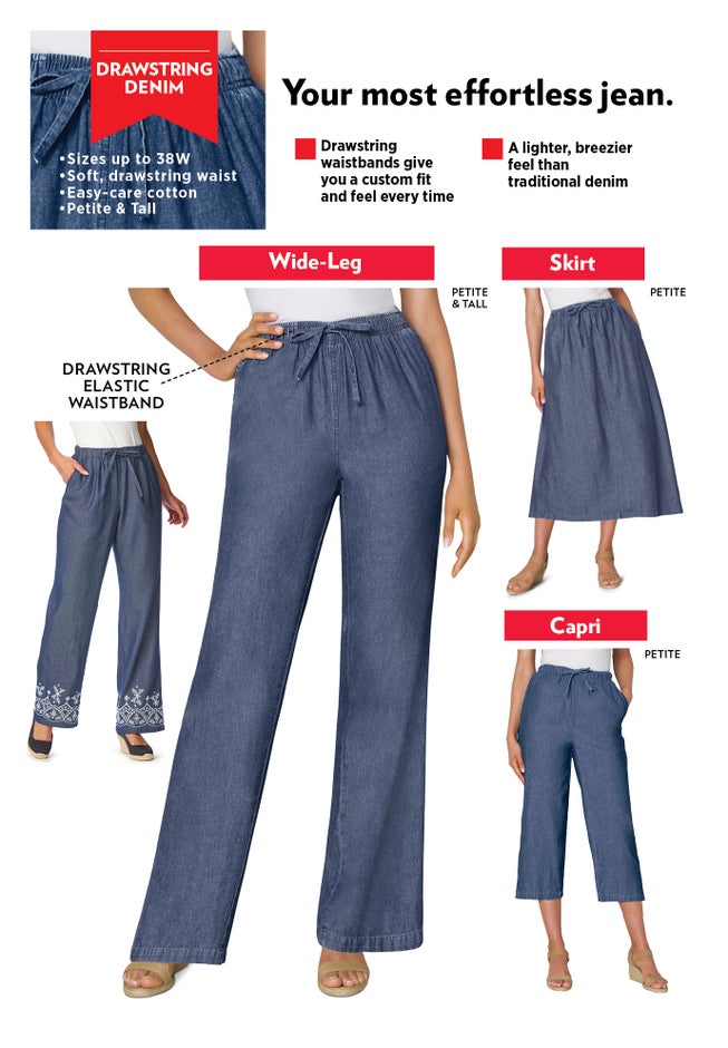 Drawstring Denim Capri image number 1