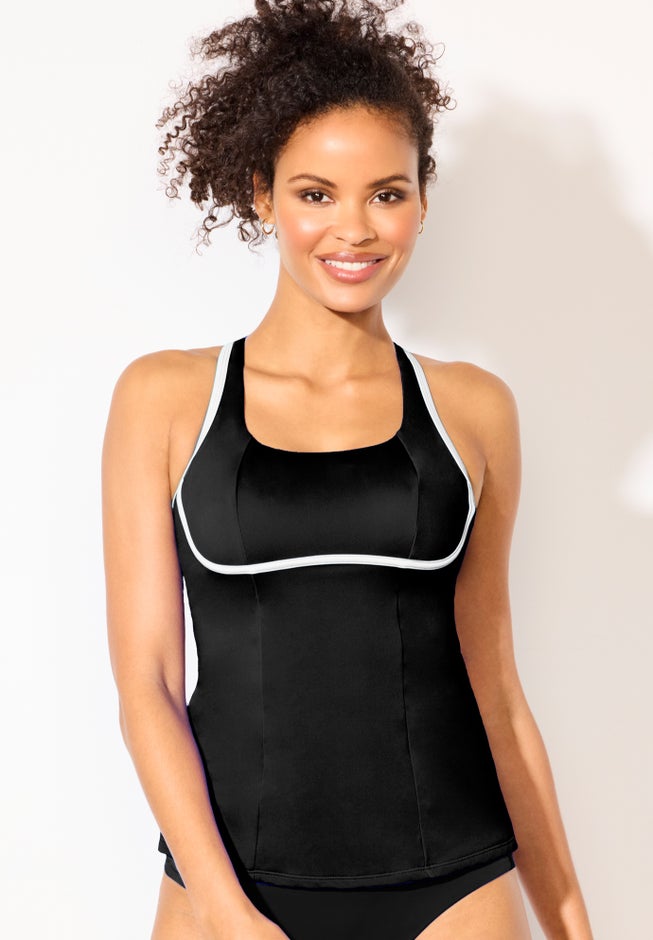 Chlorine Resistant Square Neck Contrast Trim Tankini Top image number 4