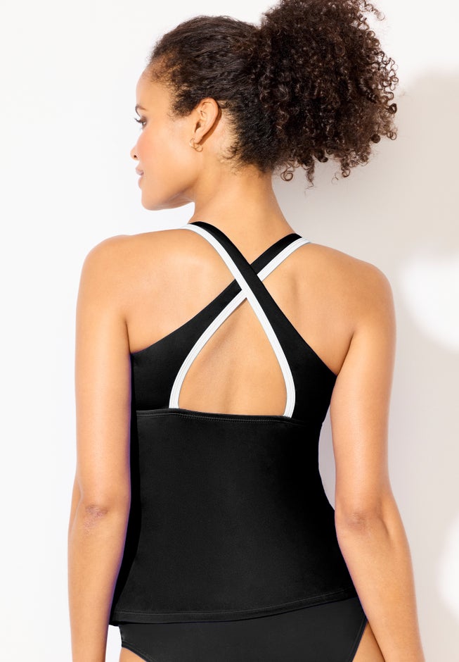 Chlorine Resistant Square Neck Contrast Trim Tankini Top image number 5