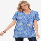 Perfect Printed Short-Sleeve Shirred V-Neck Tunic image number null