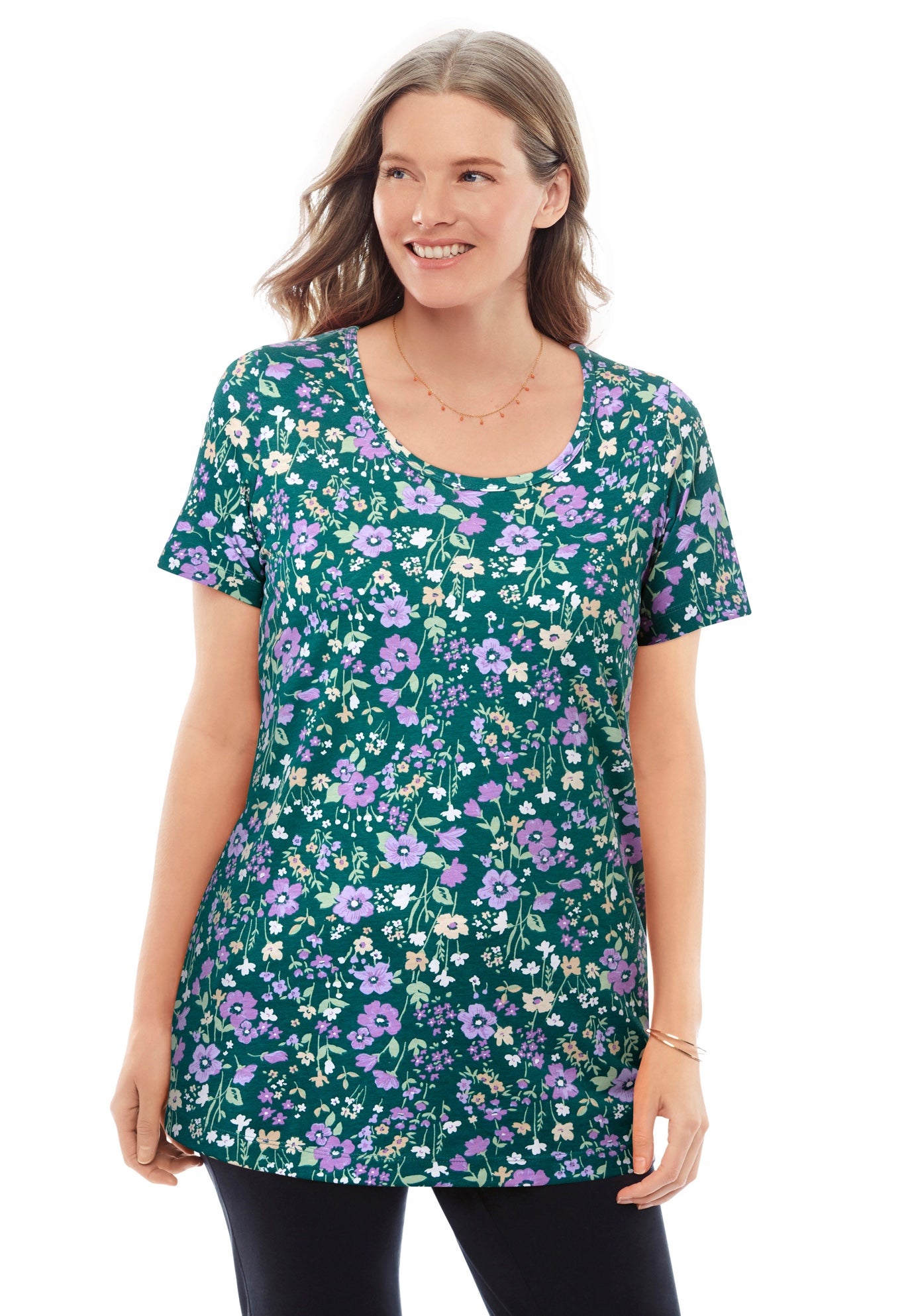 Perfect Printed Short-Sleeve Scoopneck Tee image number 0