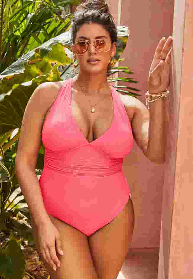 Sparkle Ribbed V-Neck One Piece Swimsuit image number 0