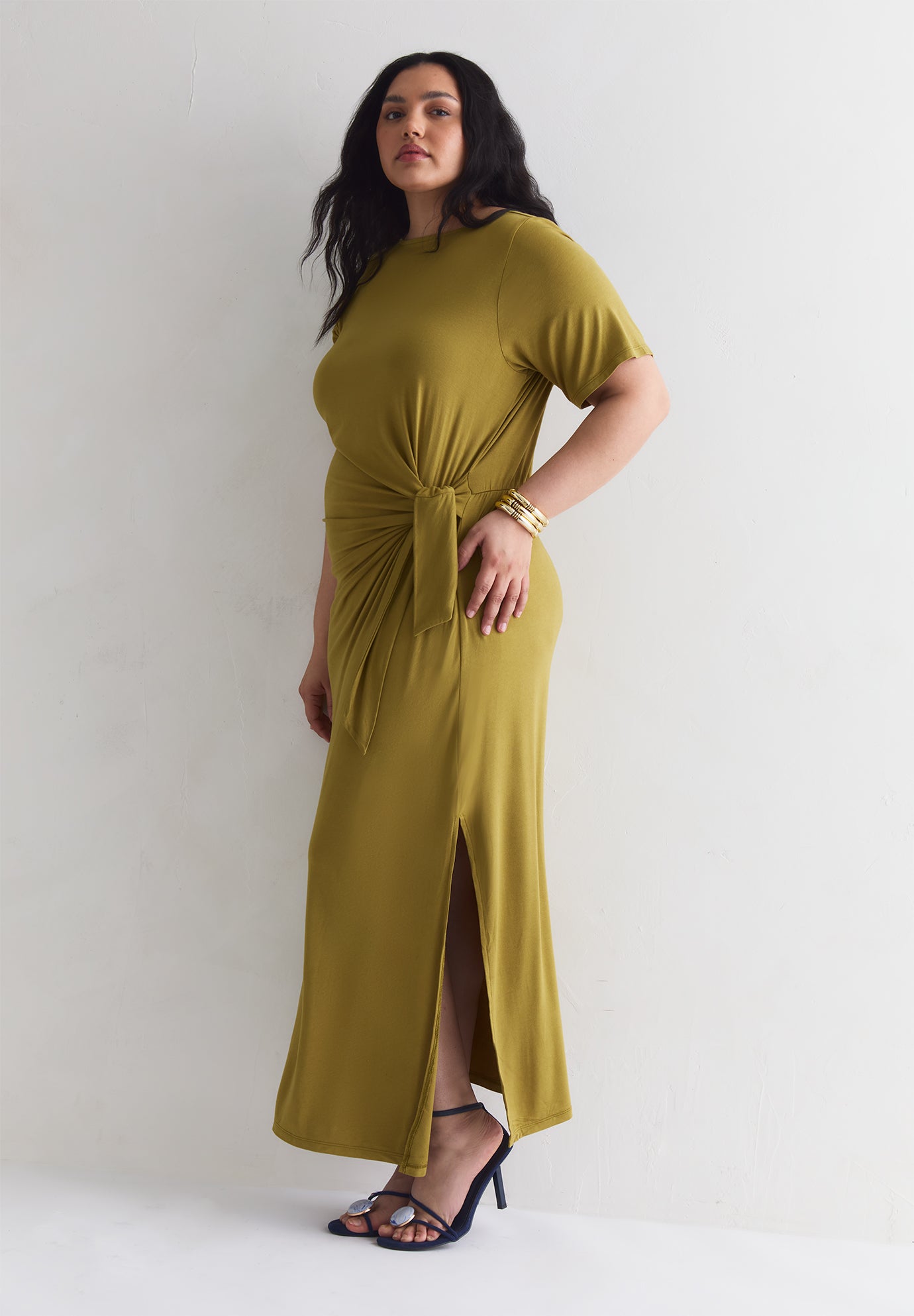 Boatneck Gathered Maxi Dress image number 3