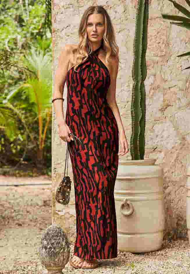 High Neck Twist Halter Cover Up Maxi Dress image number 0