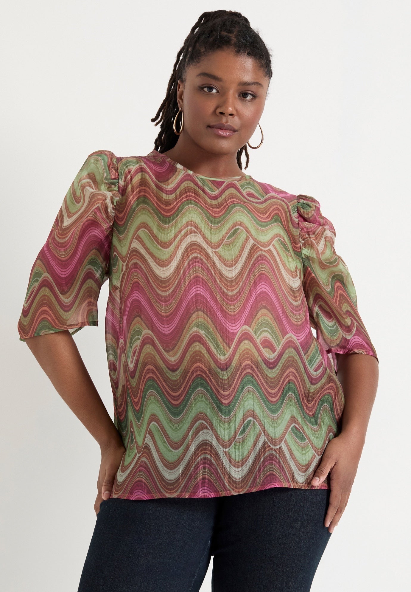 Mutton-Sleeve Organza Blouse image number 3