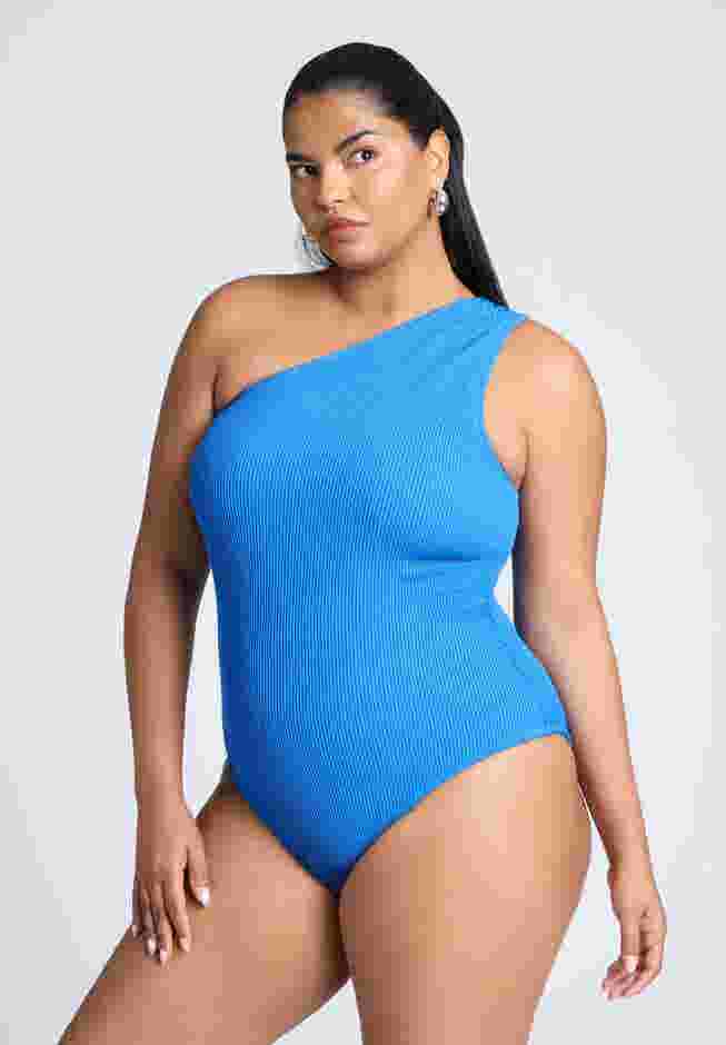 One Shoulder Twist Back Textured Swimsuit image number 1
