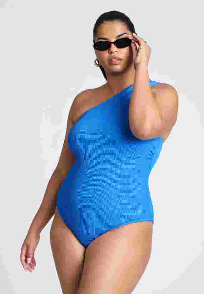 One Shoulder Twist Back Textured Swimsuit image number 4