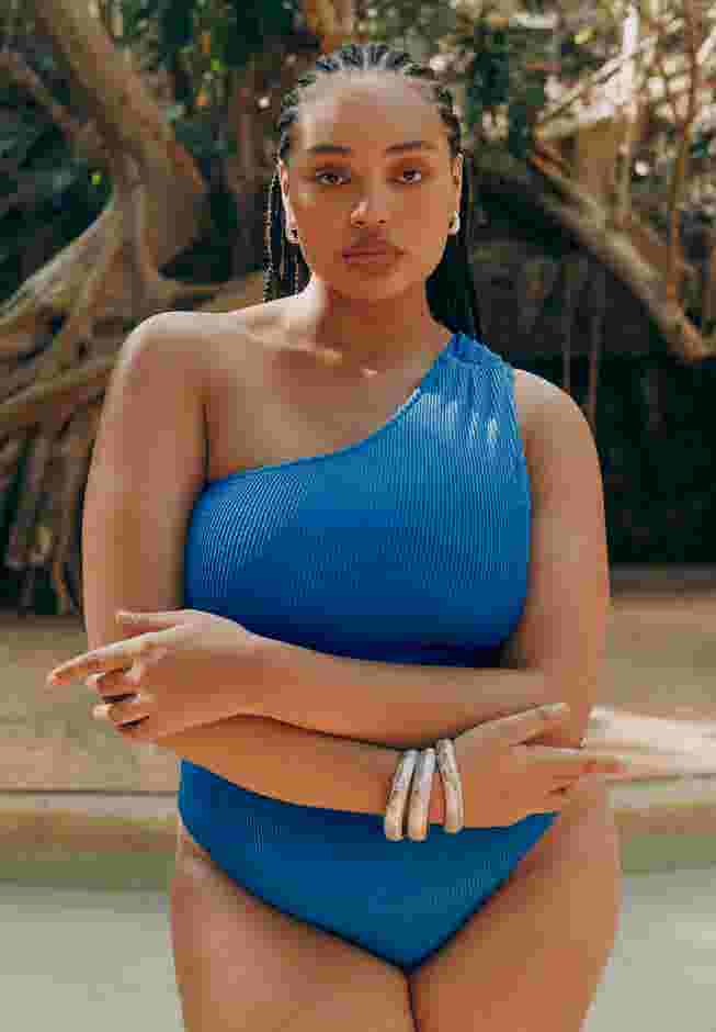 One Shoulder Twist Back Textured Swimsuit image number 0