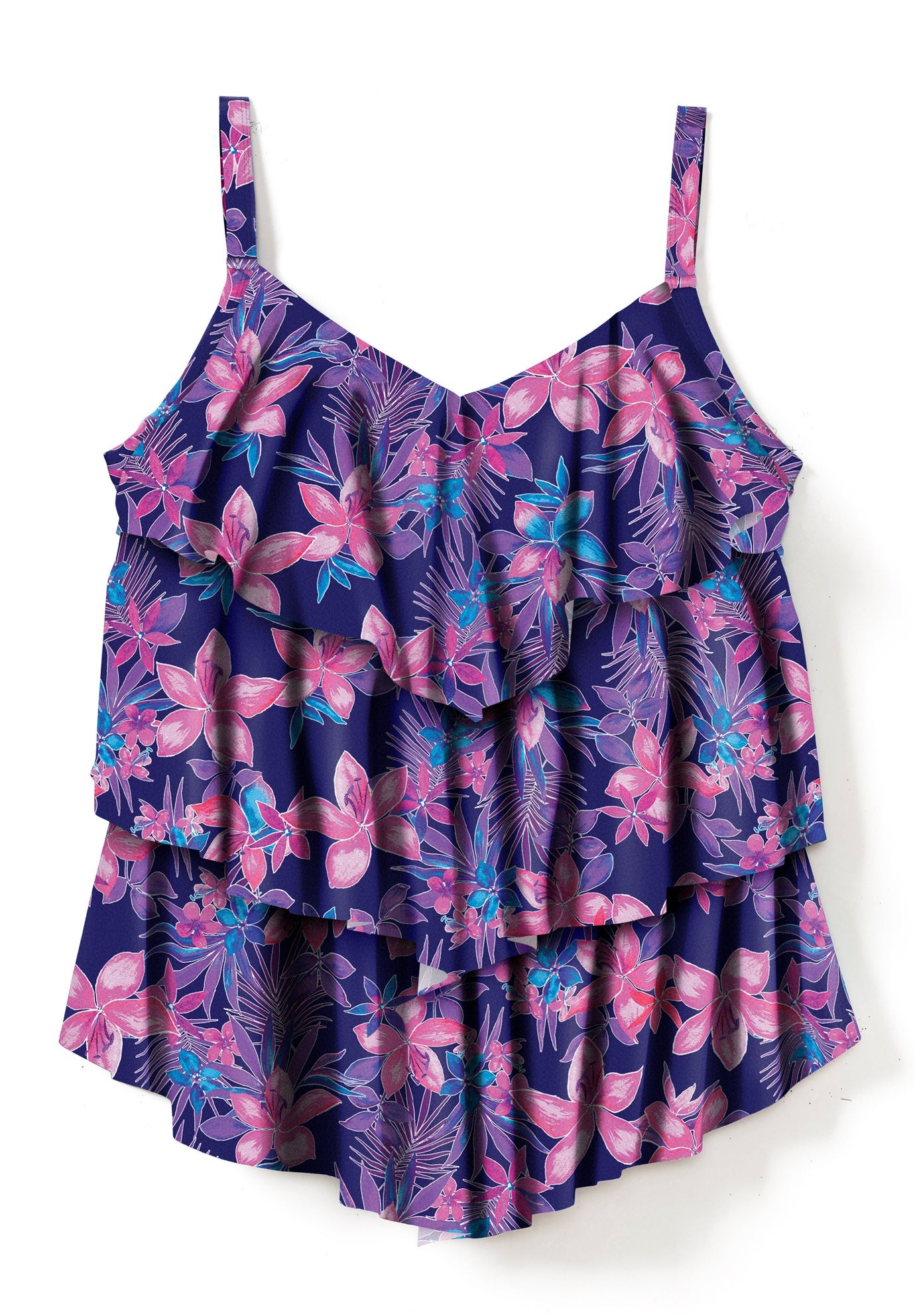 Longer-Length V-Neck Tiered-Ruffle Tummy Control Tankini Top image number 3