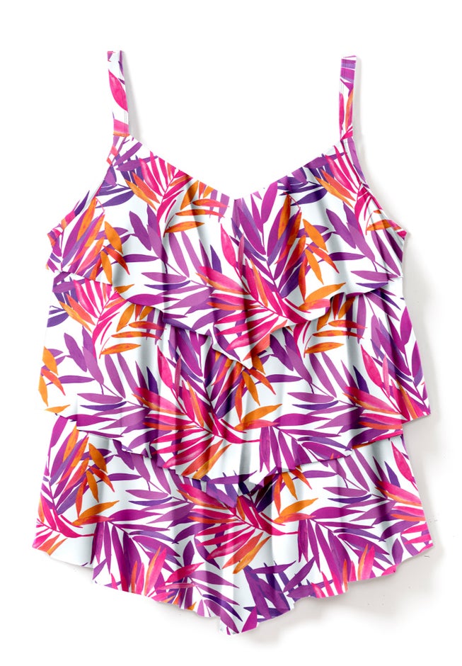 Longer-Length V-Neck Tiered-Ruffle Tummy Control Tankini Top image number 3