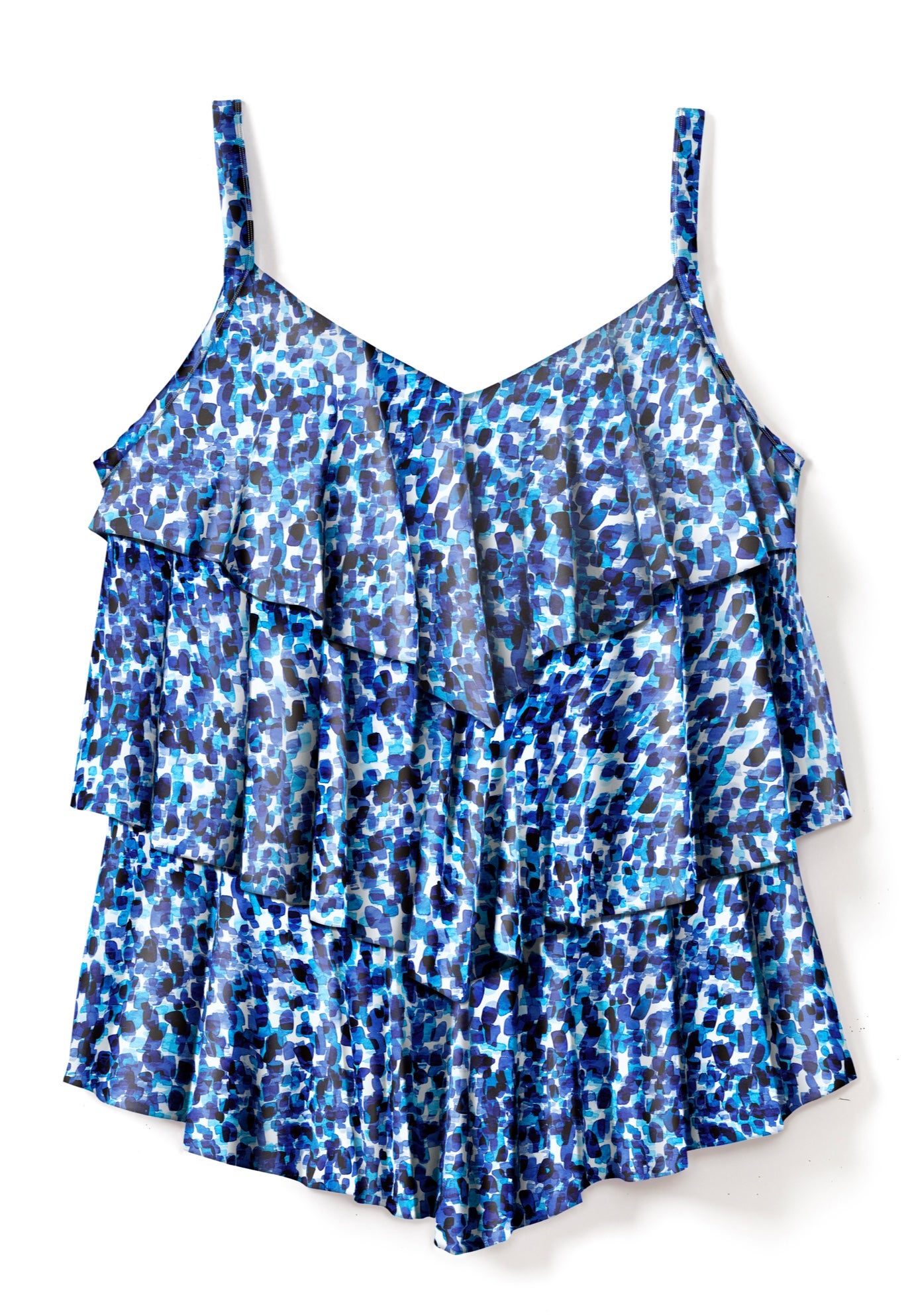 Longer-Length V-Neck Tiered-Ruffle Tummy Control Tankini Top image number 3