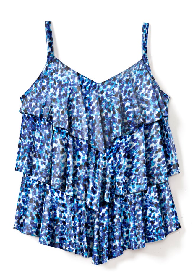 Longer-Length V-Neck Tiered-Ruffle Tummy Control Tankini Top image number 3