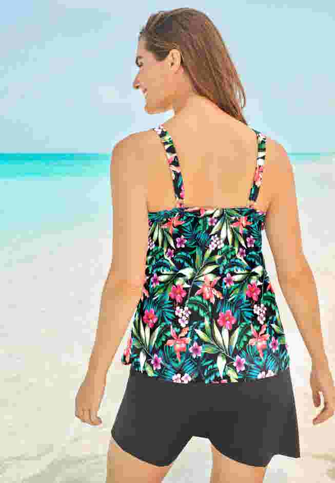 Longer-Length Tiered-Ruffle Tankini Top image number 1
