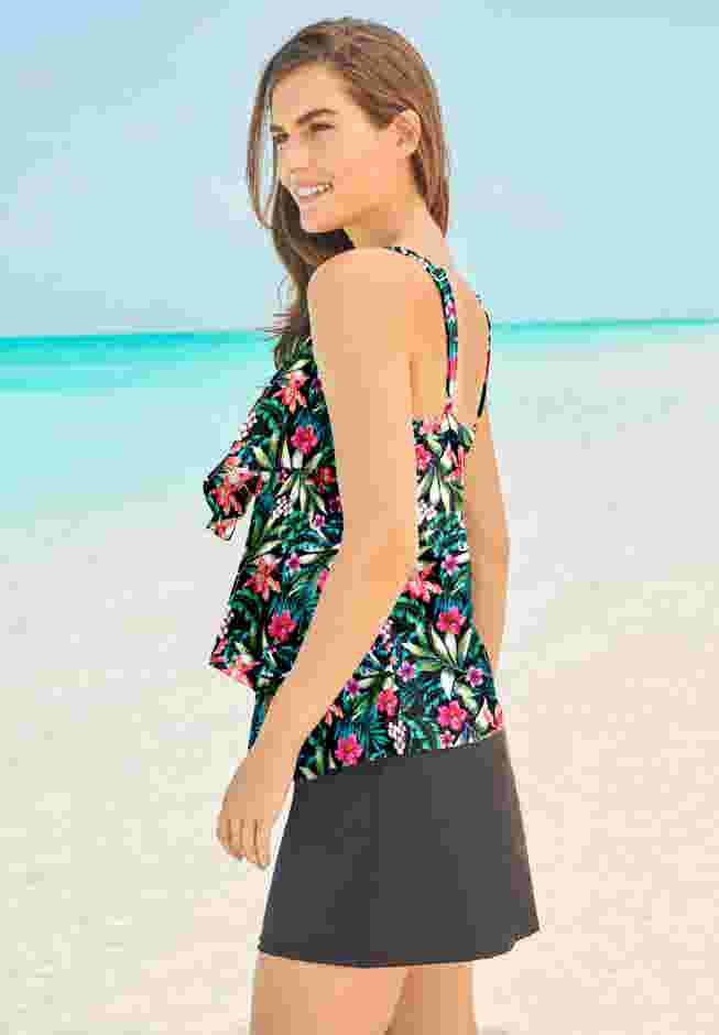 Longer-Length Tiered-Ruffle Tankini Top image number 2