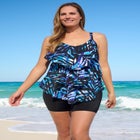 Longer-Length Tiered-Ruffle Tankini Top image number null