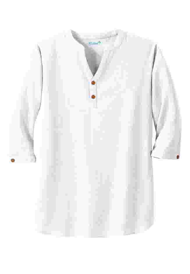 Gauze Mandarin Collar 3/4 Sleeve Shirt image number 3