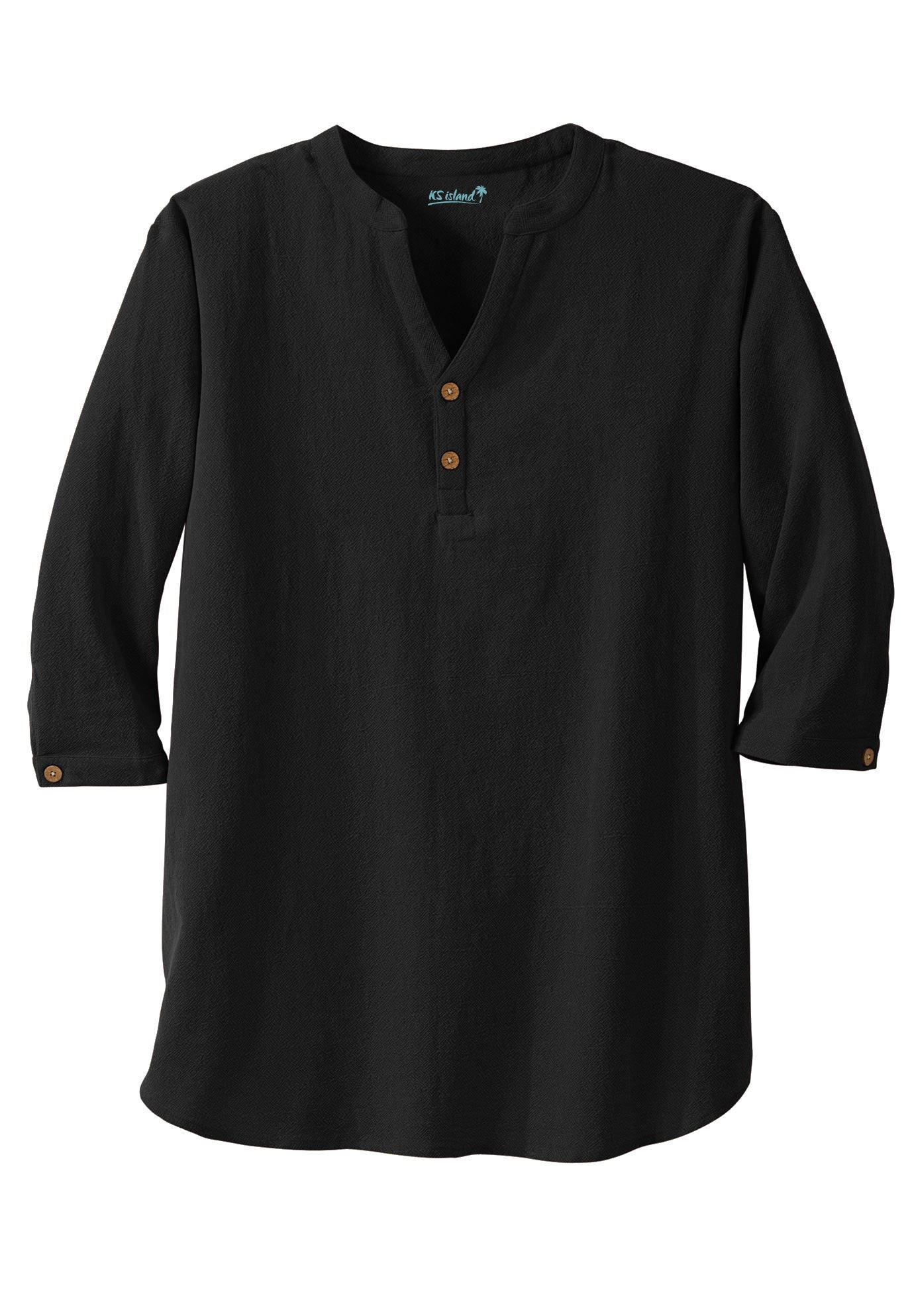 Gauze Mandarin Collar 3/4 Sleeve Shirt image number 1