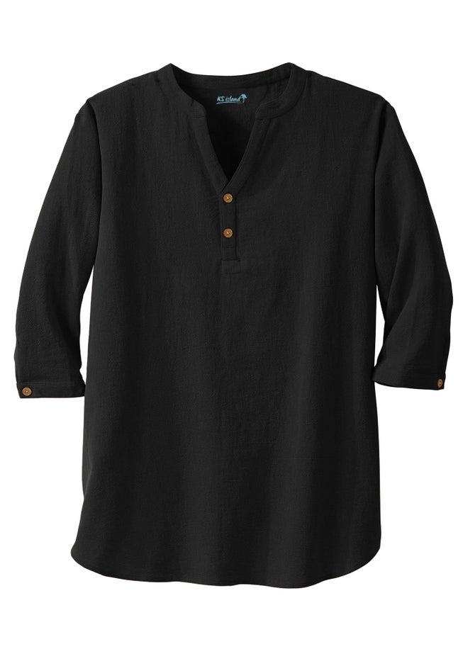 Gauze Mandarin Collar 3/4 Sleeve Shirt image number 1