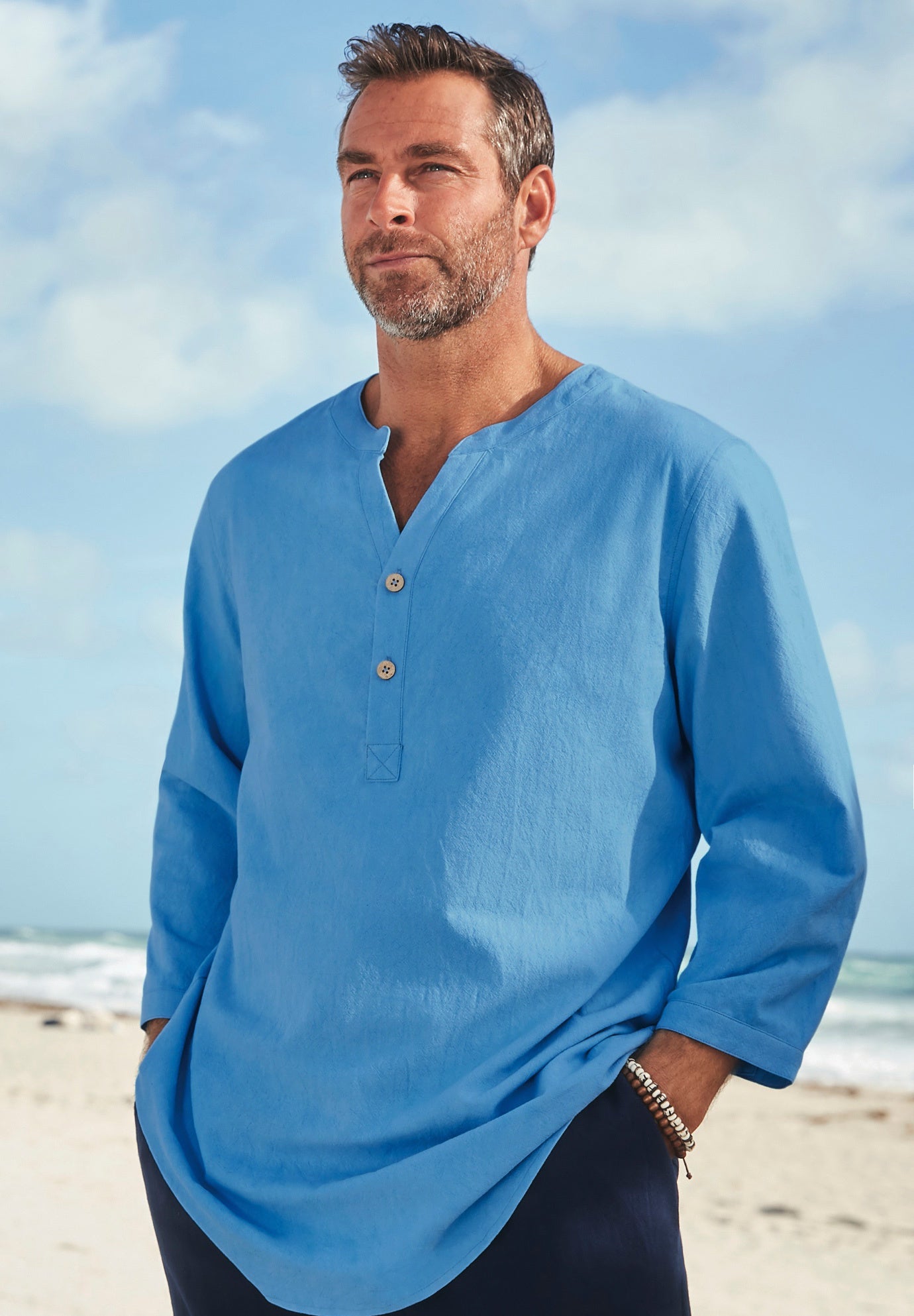 Gauze Mandarin Collar 3/4 Sleeve Shirt image number 7