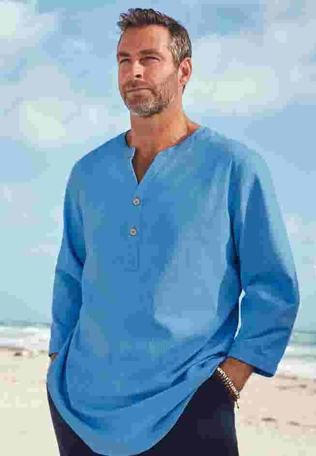 Gauze Mandarin Collar 3/4 Sleeve Shirt image number 6