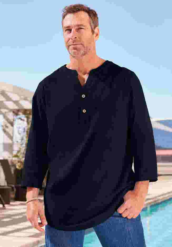 Gauze Mandarin Collar 3/4 Sleeve Shirt image number 0