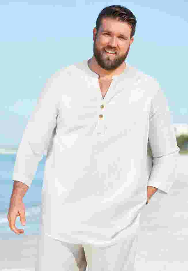 Gauze Mandarin Collar 3/4 Sleeve Shirt image number 0