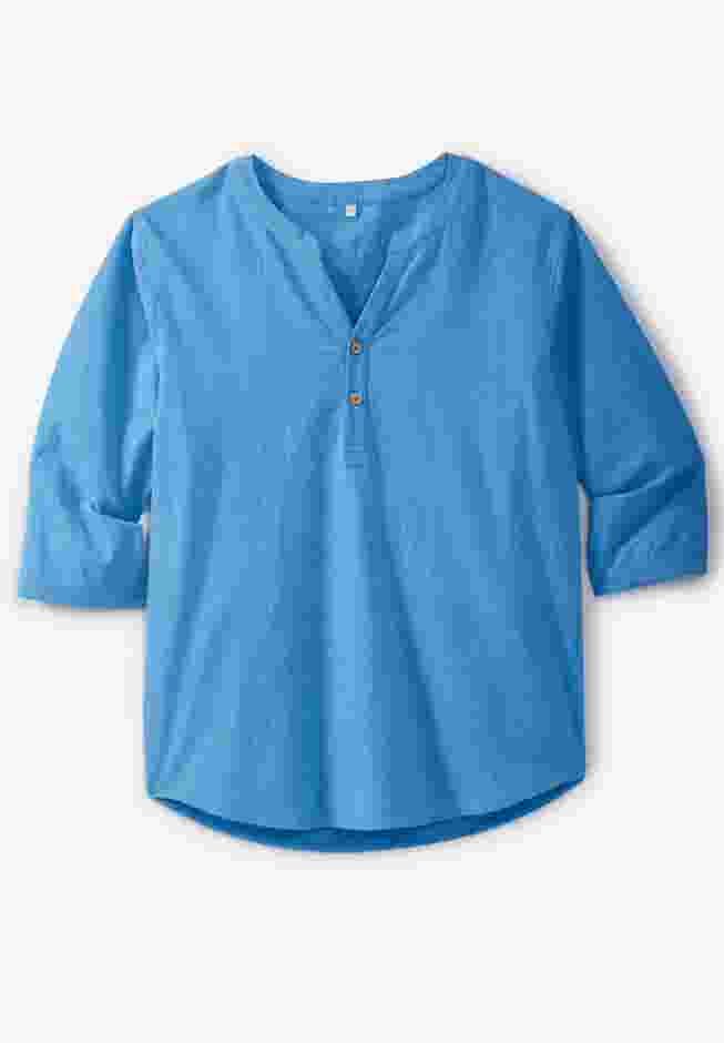 Gauze Mandarin Collar 3/4 Sleeve Shirt image number 3