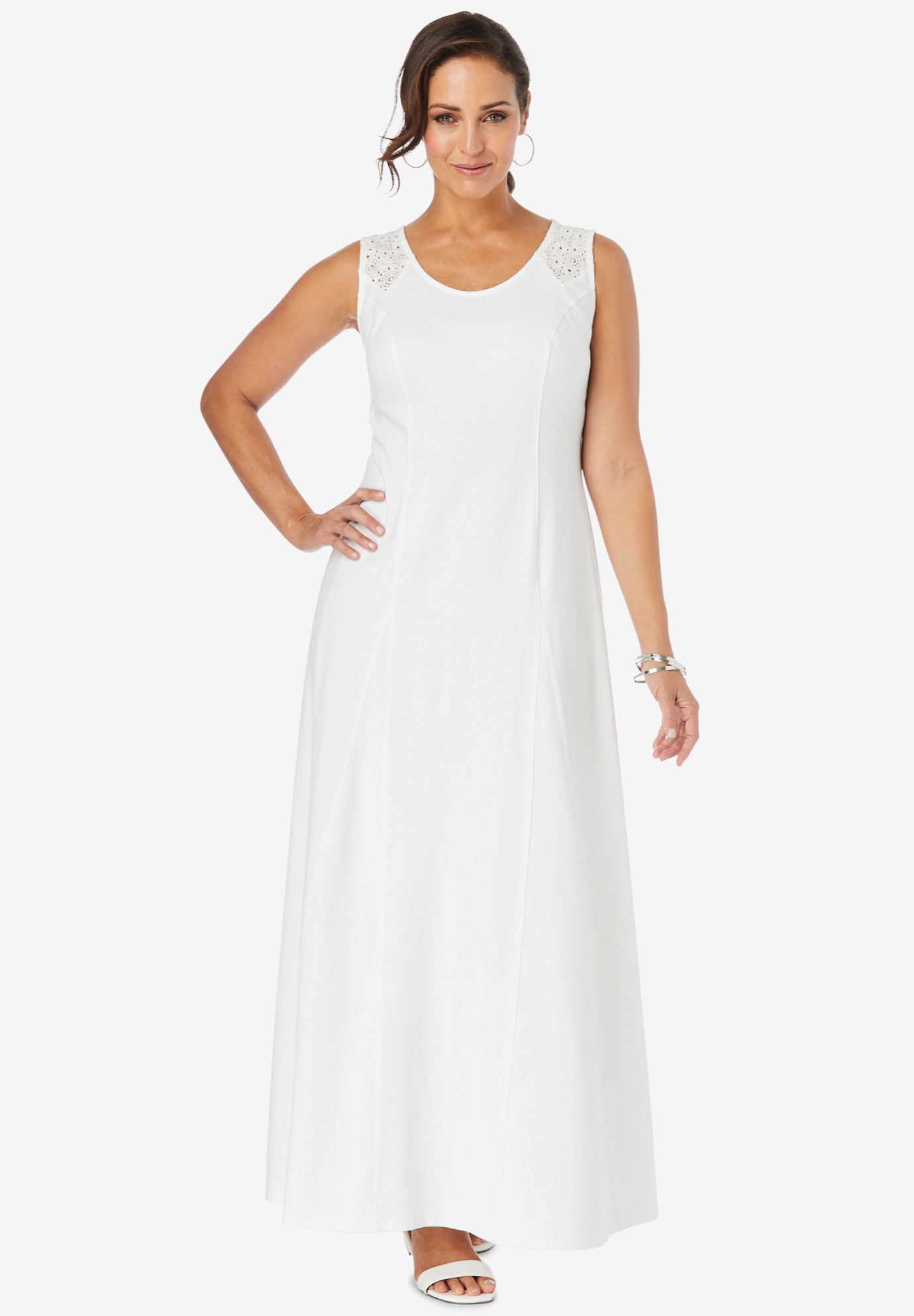 Stretch Cotton Crochet-Back Maxi Dress image number 0