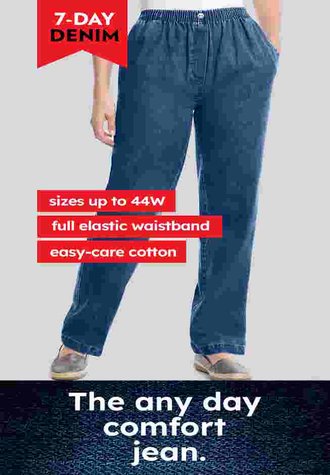 Womens Plus-Size Straight-Leg All-Cotton Denim Pull-On 7-Day Elastic-Waist Jeans image number 6