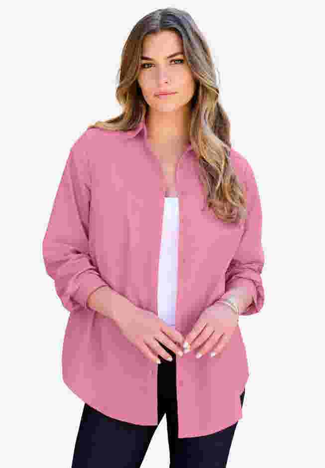 Plus Size Kate Long Sleeve Easy Cotton-Blend Button-Front Shirt image number 4