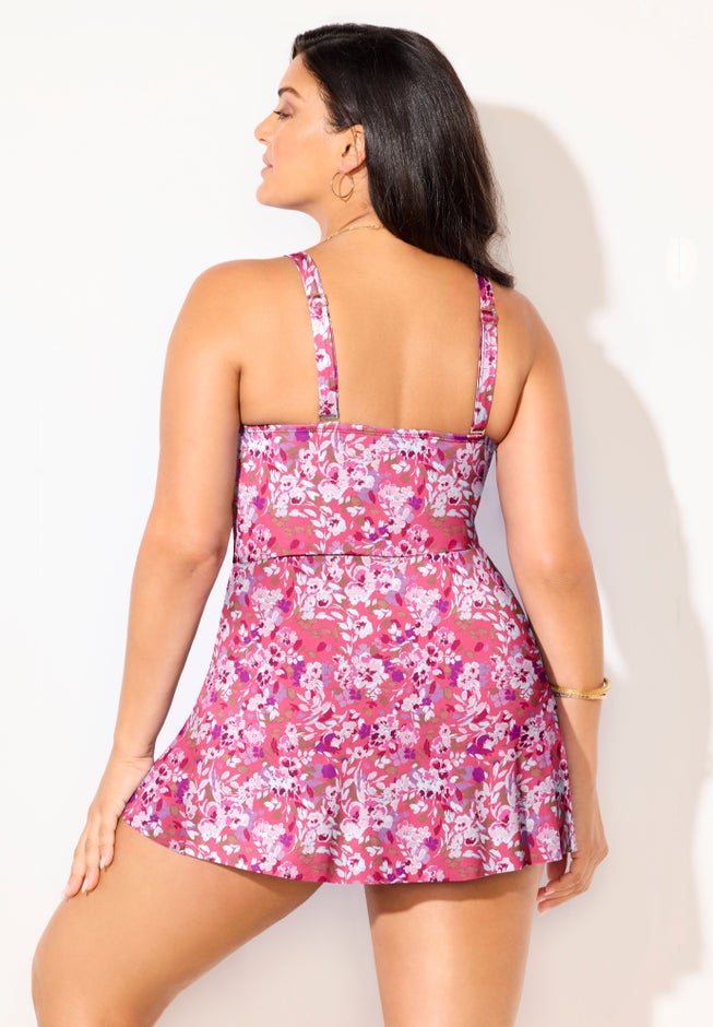 Lightweight Faux Wrap Petal-Hem Swimdress  image number 1