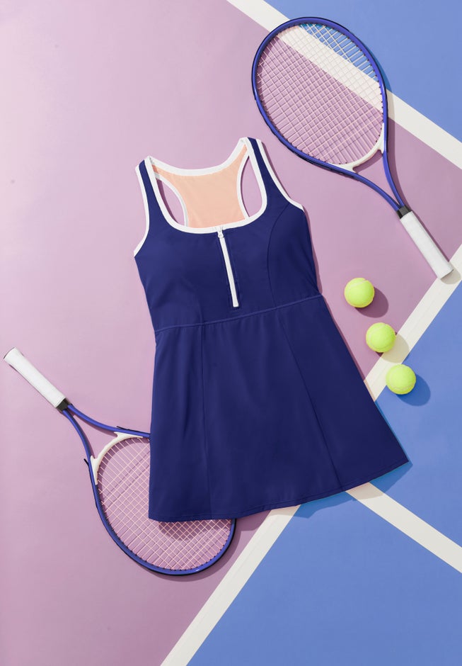 Zip-Front Contrast Trim Swimdress image number 4