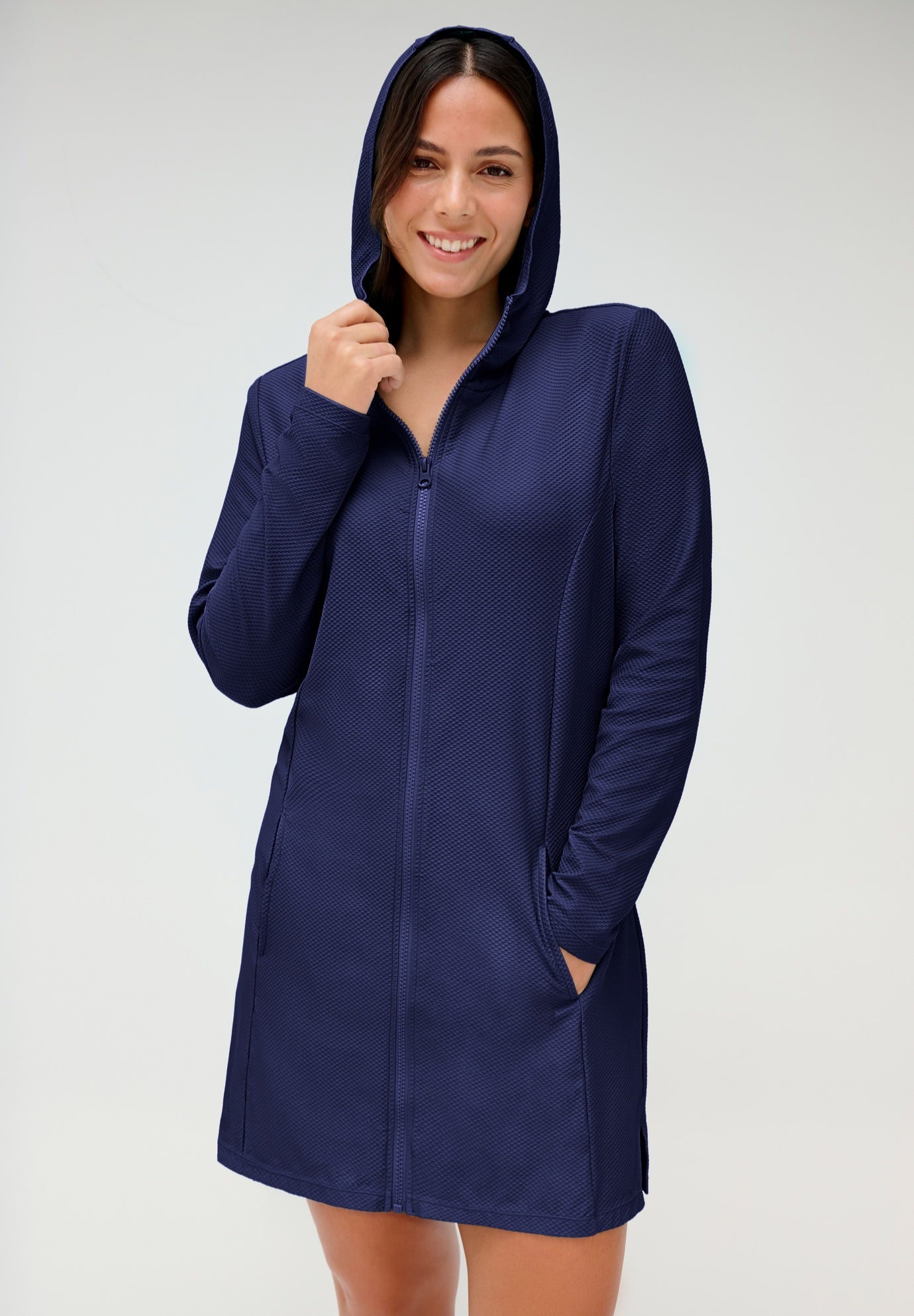 Chlorine Resistant Quick-Dry Hoodie Zip Front Cover Up image number 2