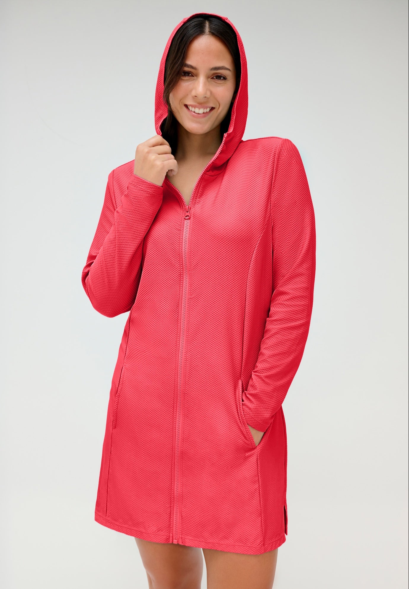 Chlorine Resistant Quick-Dry Hoodie Zip Front Cover Up image number 3