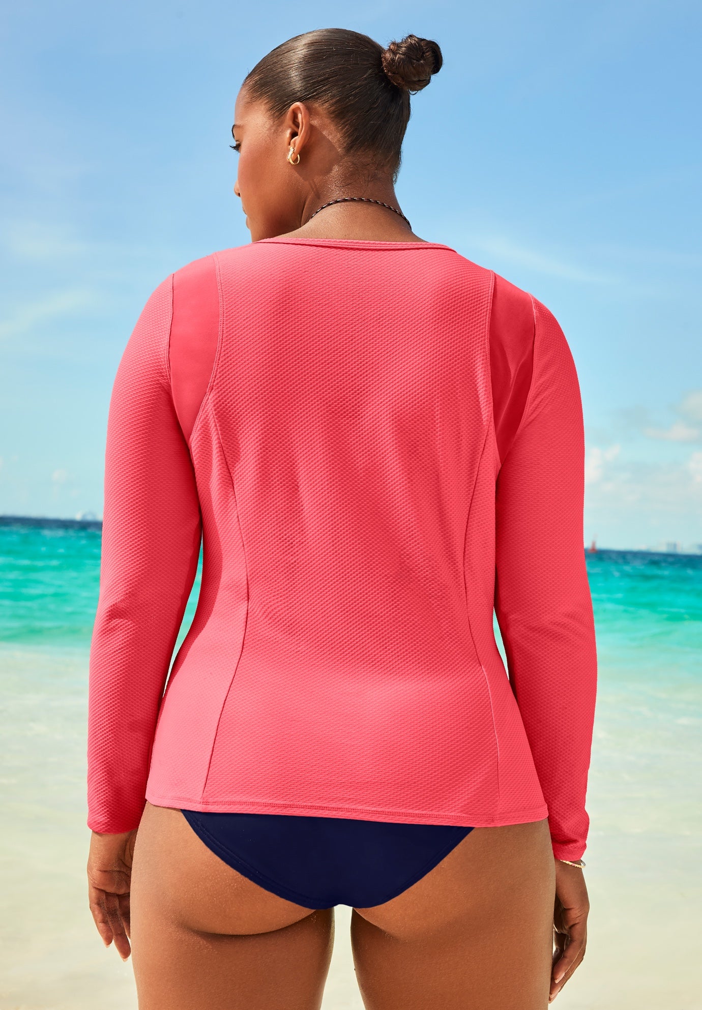  Chlorine Resistant Quick-Dry 1/4 Zip Front Long Sleeve Swim Rash Guard image number 1