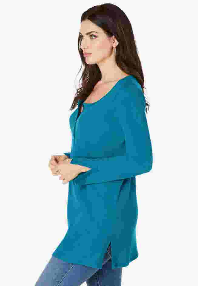 Plus Size Knit Thermal Henley Top – Long Sleeve image number 2