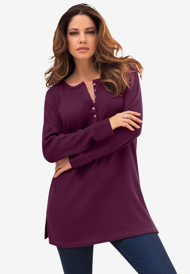 Plus Size Knit Thermal Henley Top &ndash; Long Sleeve image number 3