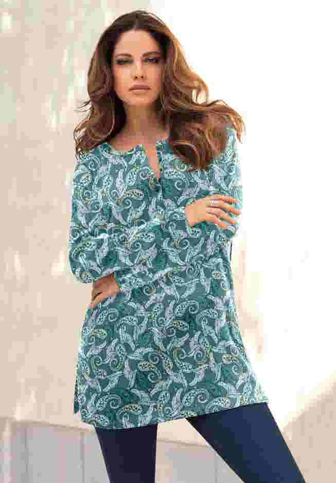 Plus Size Knit Thermal Henley Top – Long Sleeve image number 4