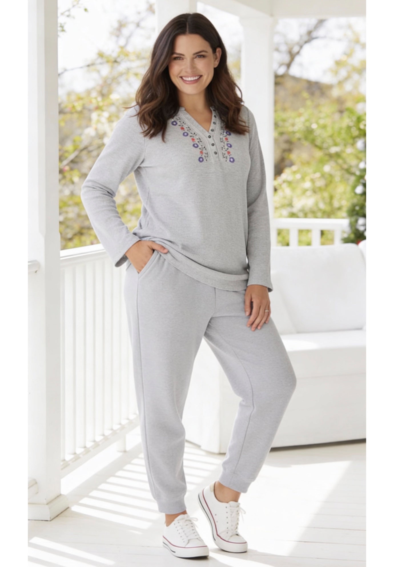 Embroidered Thermal Henley Tee image number 0