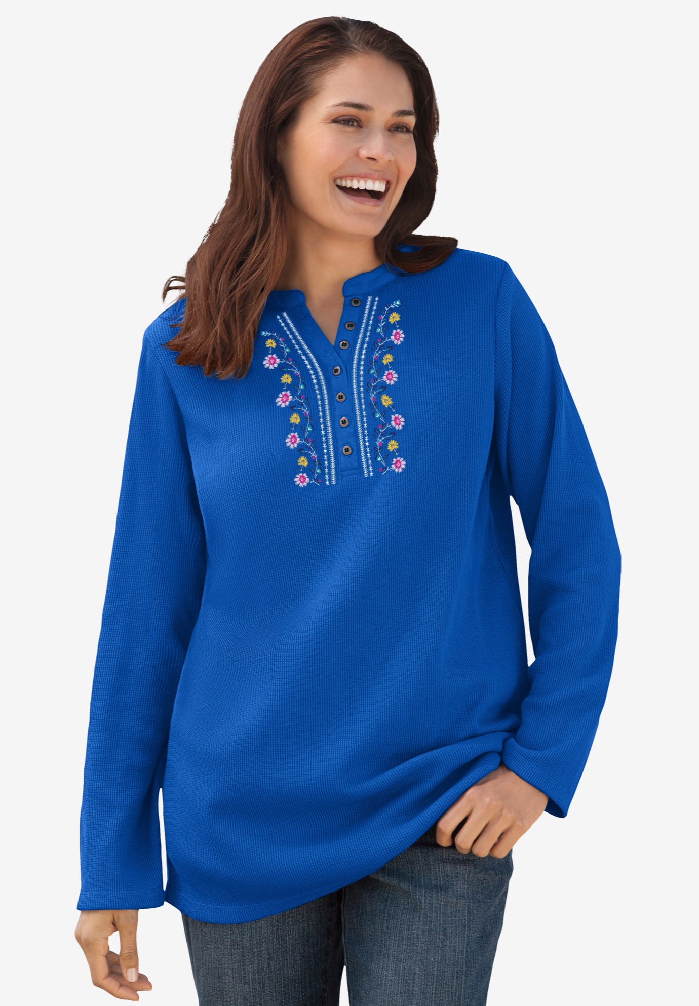 Embroidered Thermal Henley Tee image number 0