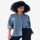 Oversized Button-Front Denim Shirt image number null